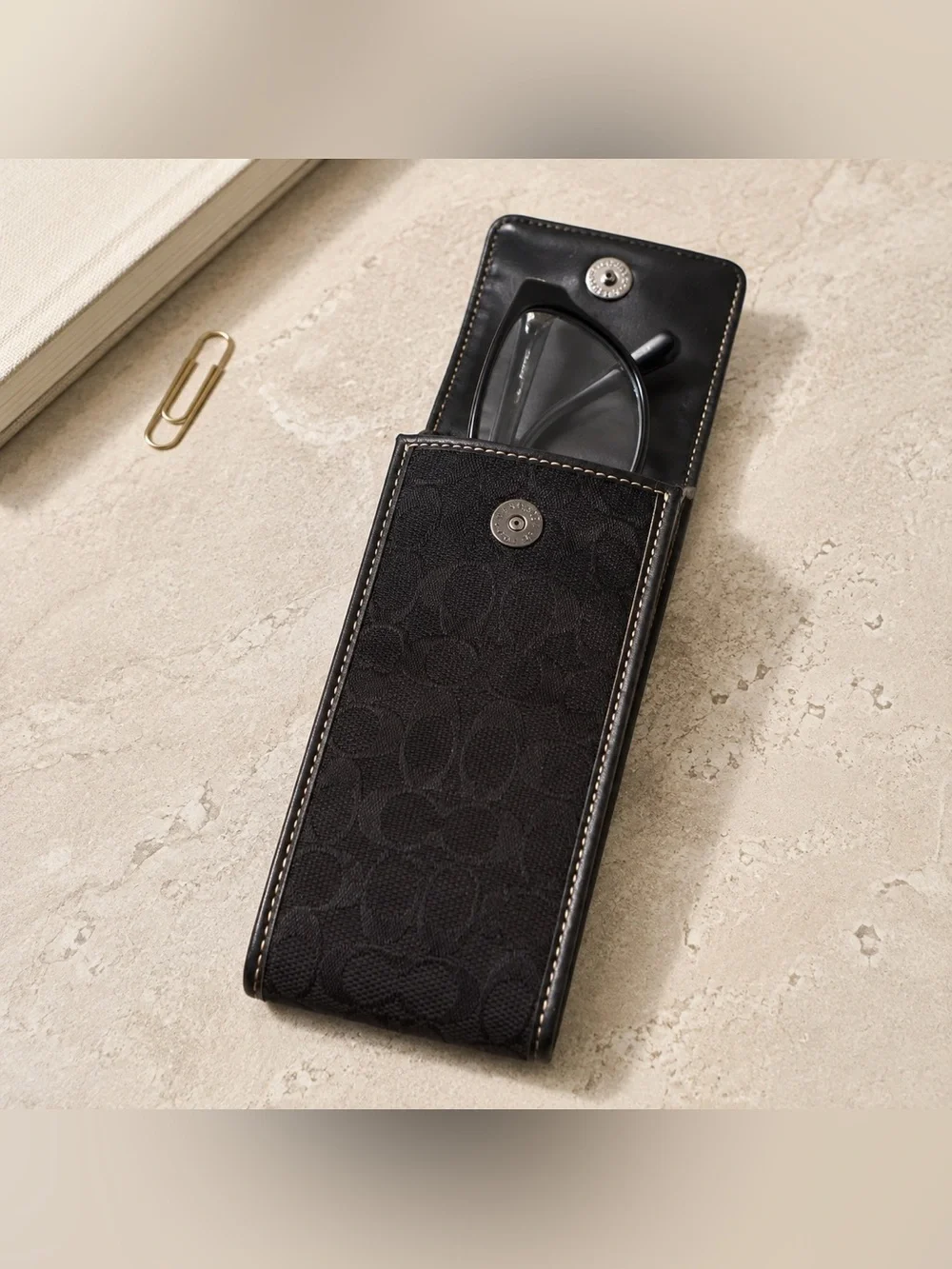 Coach Signature C Black Leather Pen or Slim Accessory Holder
